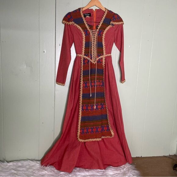 Vintage Gunne Sax Black Label 1960's Corset Tapestry Renfair Renaissance Dress 5 - Picture 1 of 10